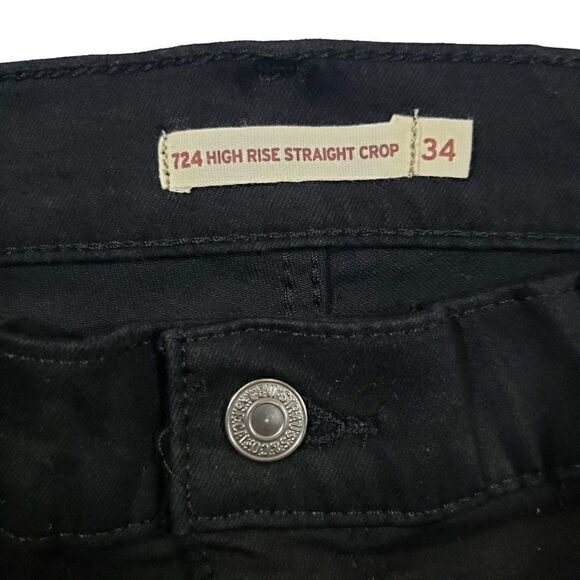 Levis 724 High Rise Straight Cropped Black Jeans - Picture 4 of 11